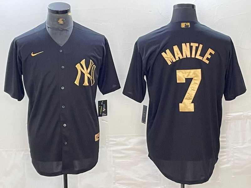 Mens New York Yankees #7 Mickey Mantle Black Gold Cool Base Stitched Jersey